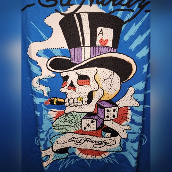 Ed Hardy Skull Hat Dice Rhinestone T-Shirt - Men's Size L - NWT - Picture 3 of 6